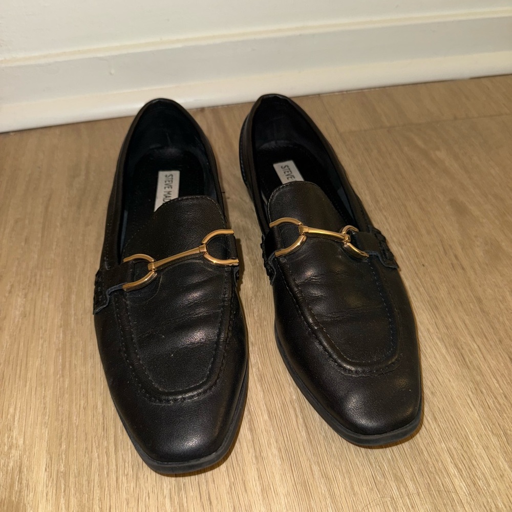 Steve Madden Black Loafers with Gold Accent
